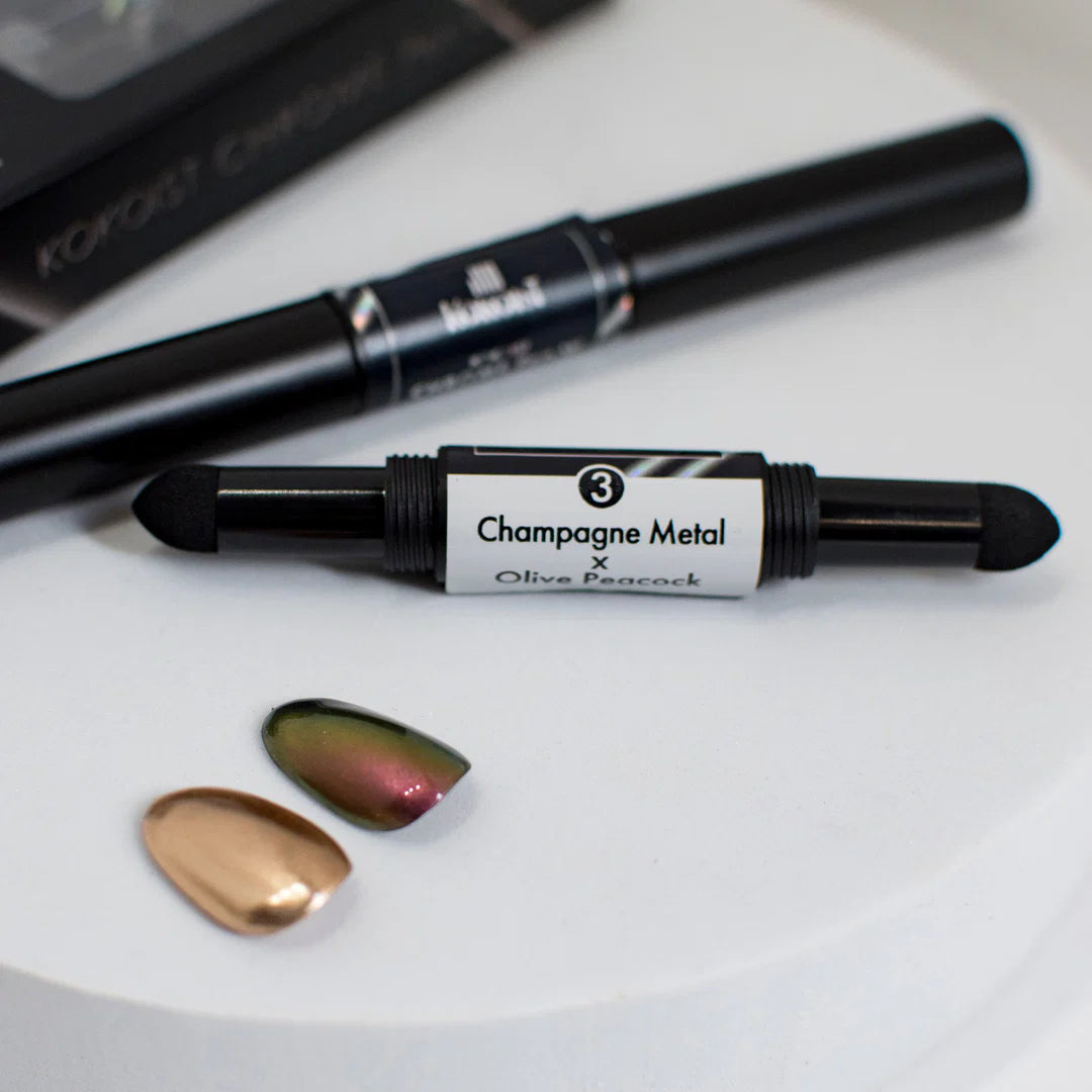KOKOIST CHROME PEN 03 CHAMPAGNE METAL AND OLIVE PEACOCK