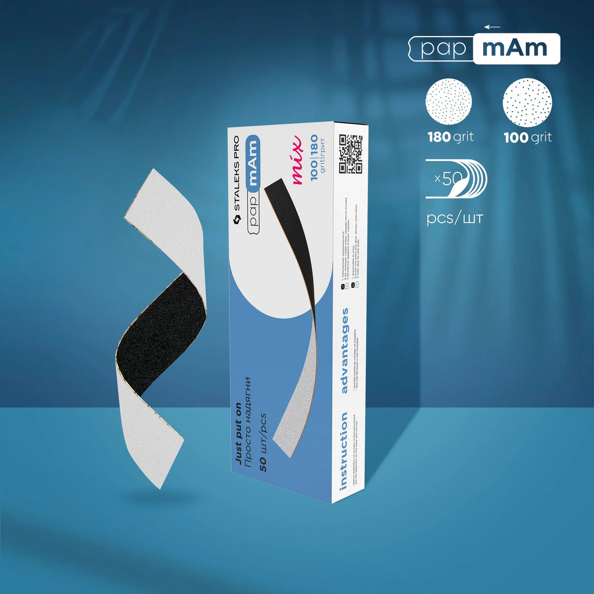 STALEKS EXPERT 22 papmAm mix Double-sided nail files for straight base, 100/180 grit (50 pcs)