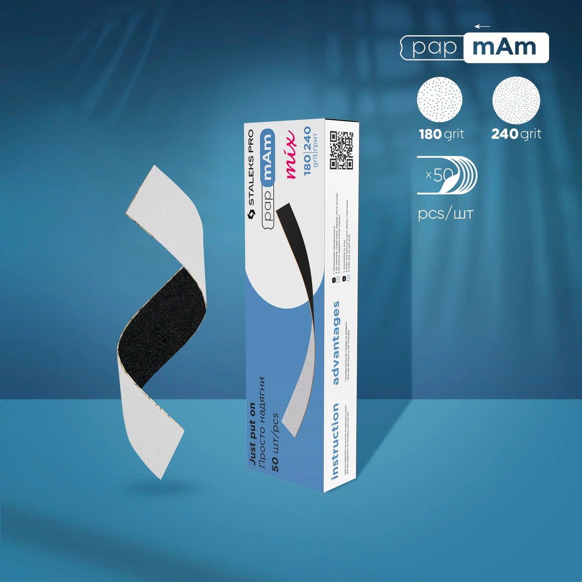 STALEKS EXPERT 22 papmAm mix Double-sided nail files for straight base, 180/240 grit (50 pcs)