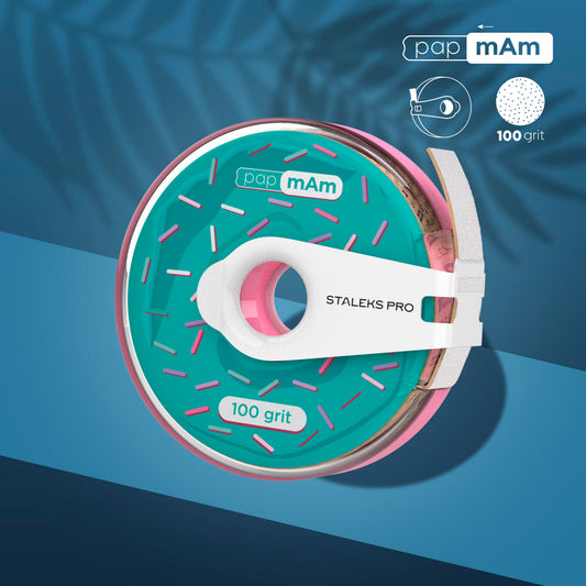 Staleks- Disposable white abrasive tape papmAm EXPERT 100 grit in a plastic case